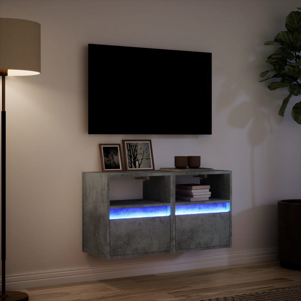 væghængte tv-borde 2 stk. med LED-lys 41x31x45 cm betongrå