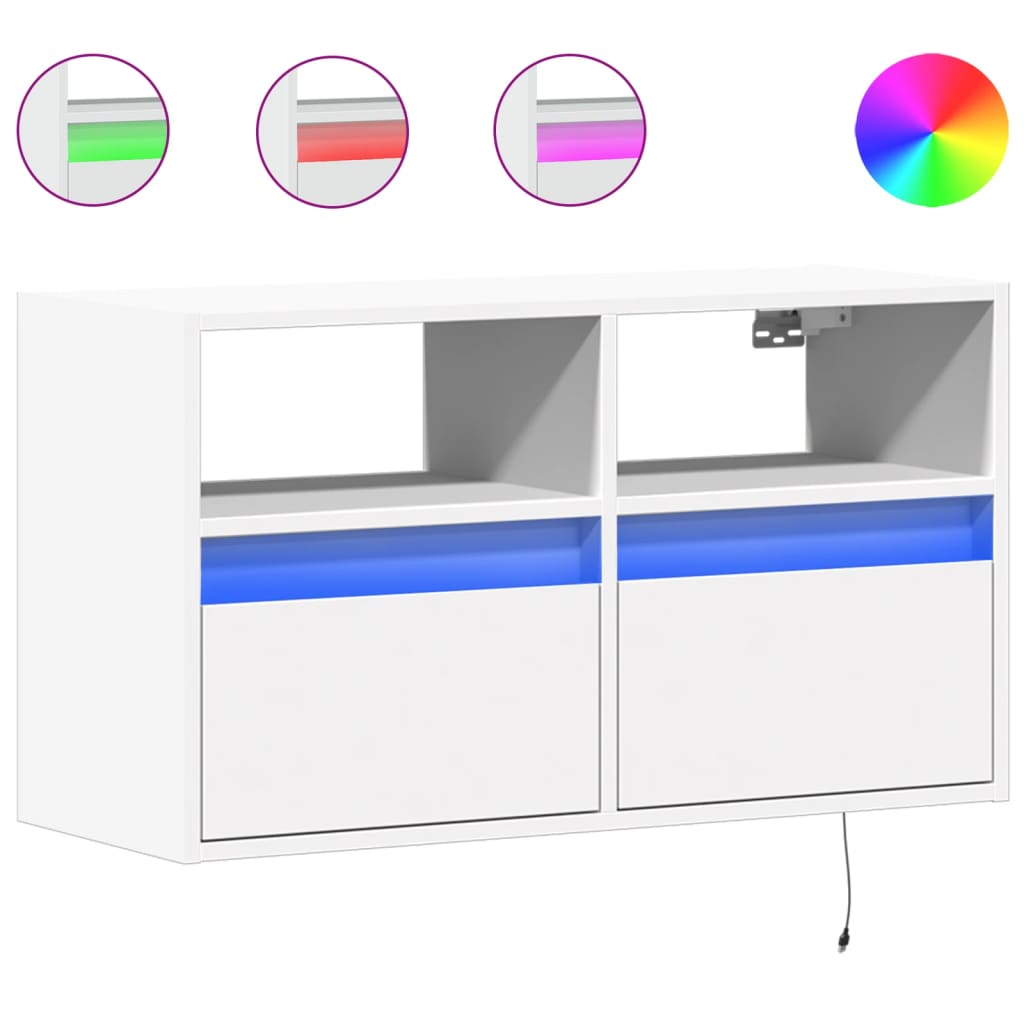 væghængt tv-bord med LED-lys 80x31x45 cm hvid