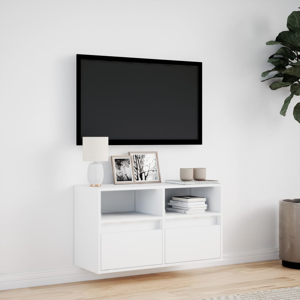 væghængt tv-bord med LED-lys 80x31x45 cm hvid