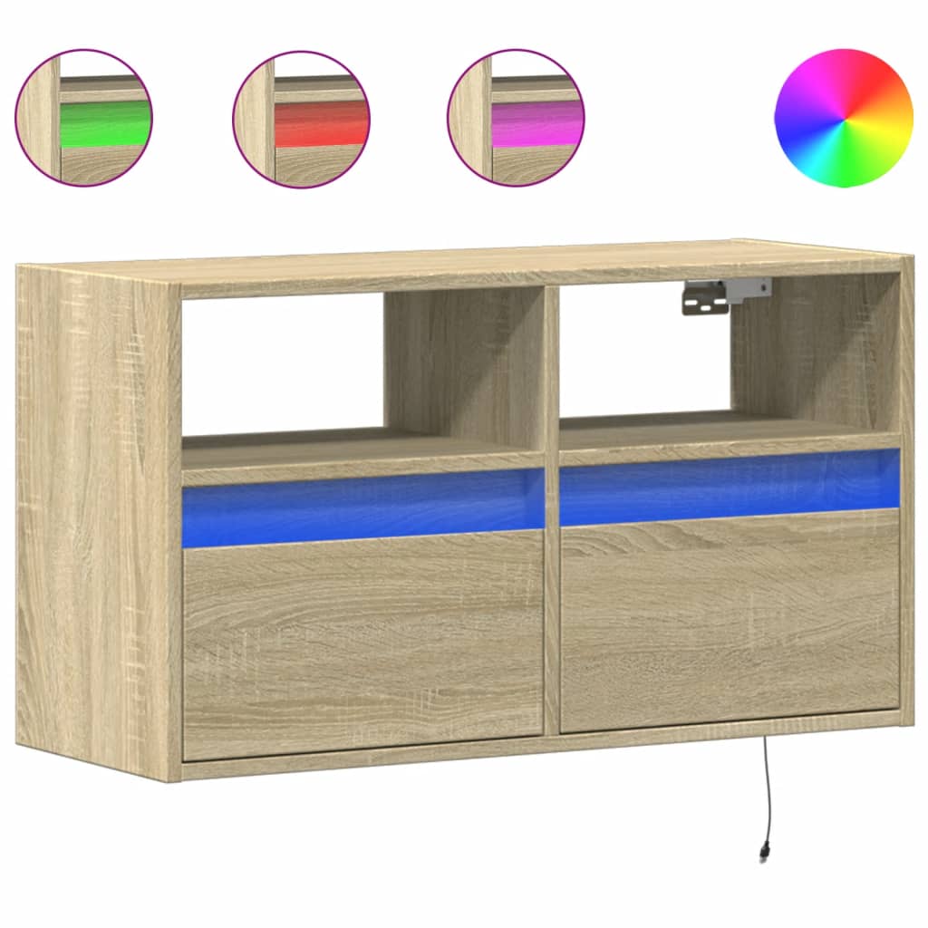 væghængt tv-bord med LED-lys 80x31x45 cm sonoma-eg