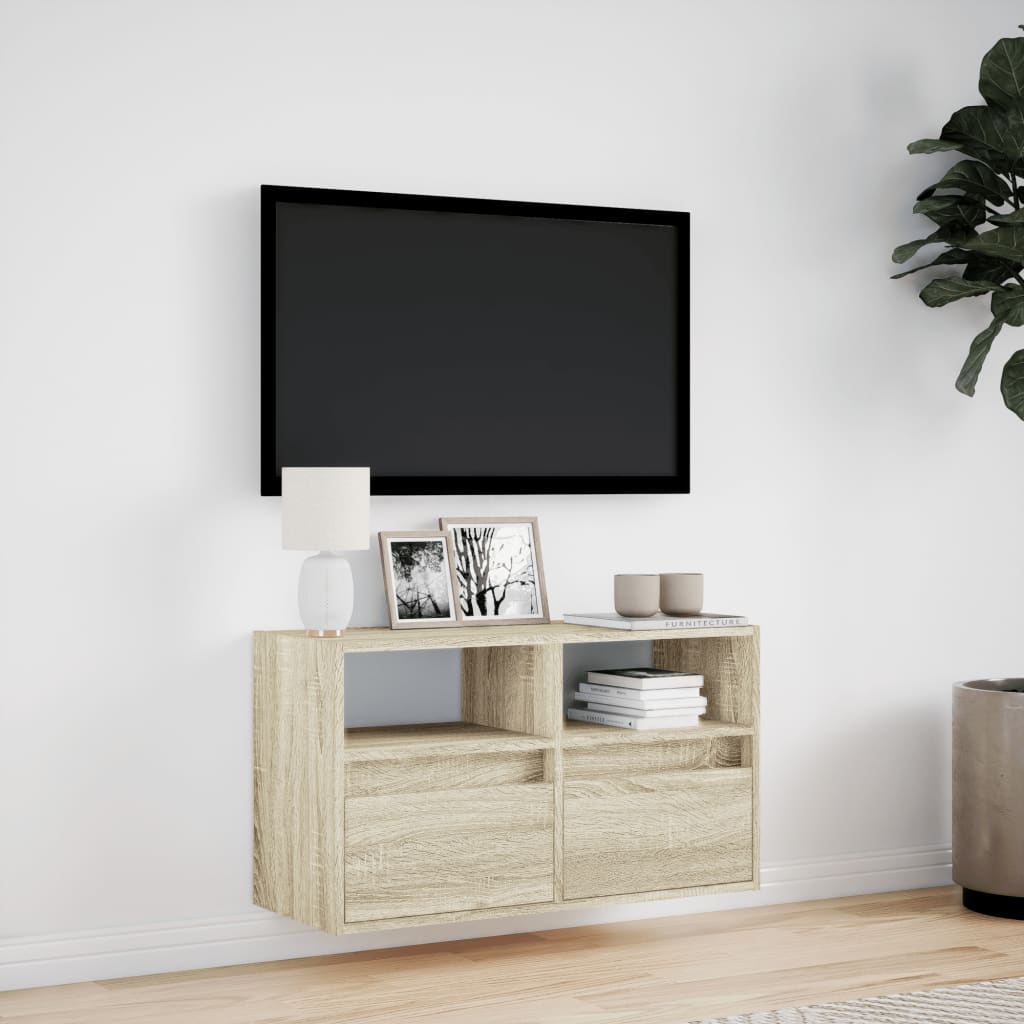 væghængt tv-bord med LED-lys 80x31x45 cm sonoma-eg