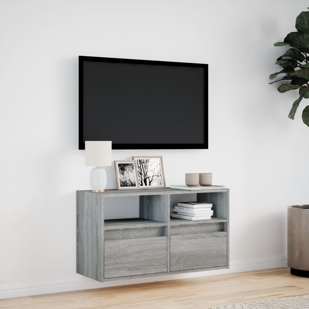 væghængt tv-bord med LED-lys 80x31x45 cm grå sonoma-eg