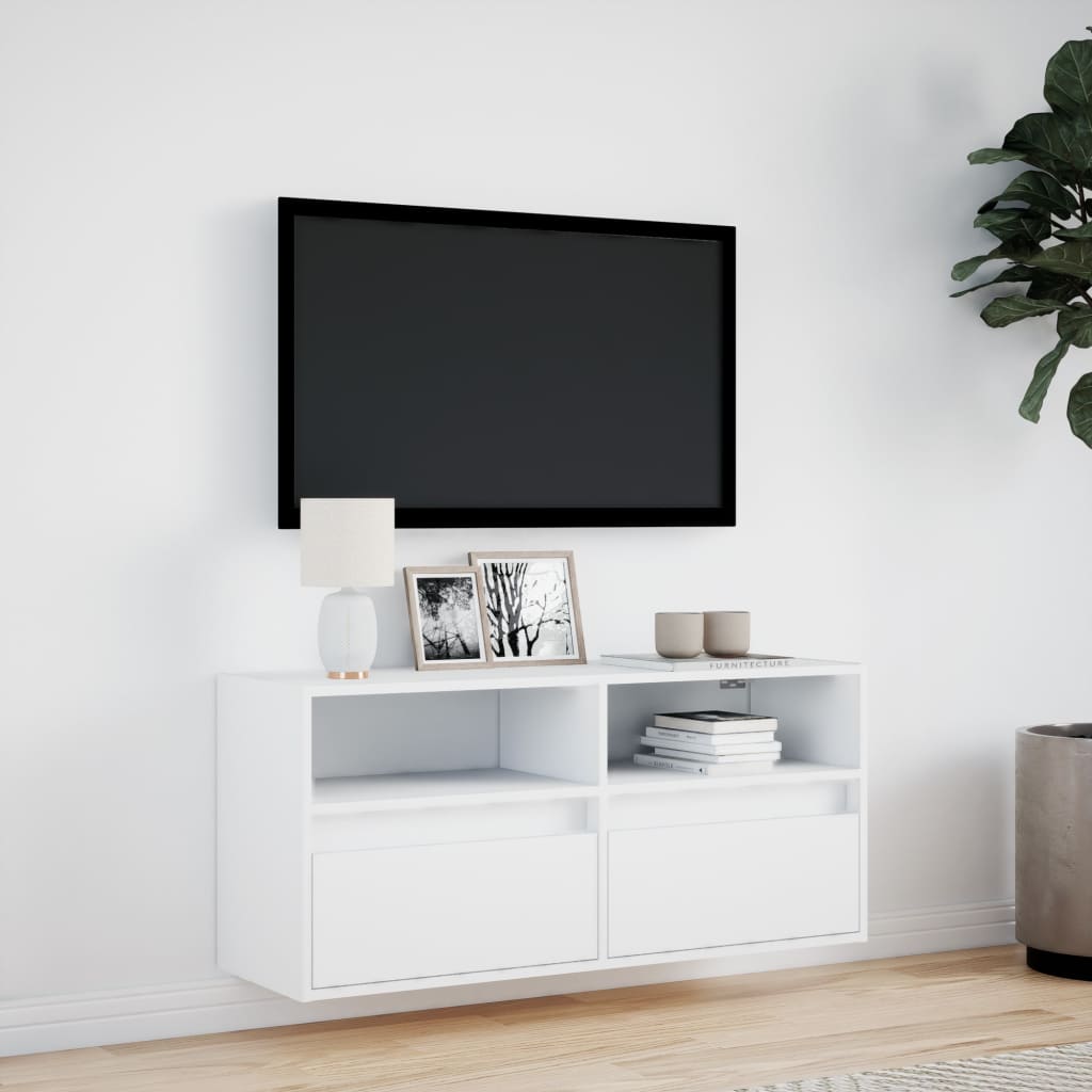 væghængt tv-bord med LED-lys 100x31x45 cm hvid