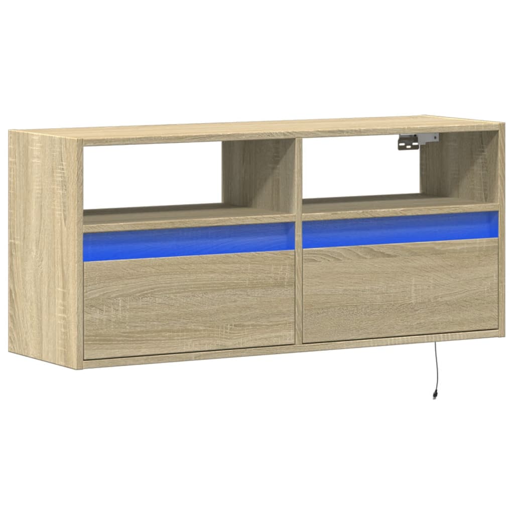 væghængt tv-bord med LED-lys 100x31x45 cm sonoma-eg