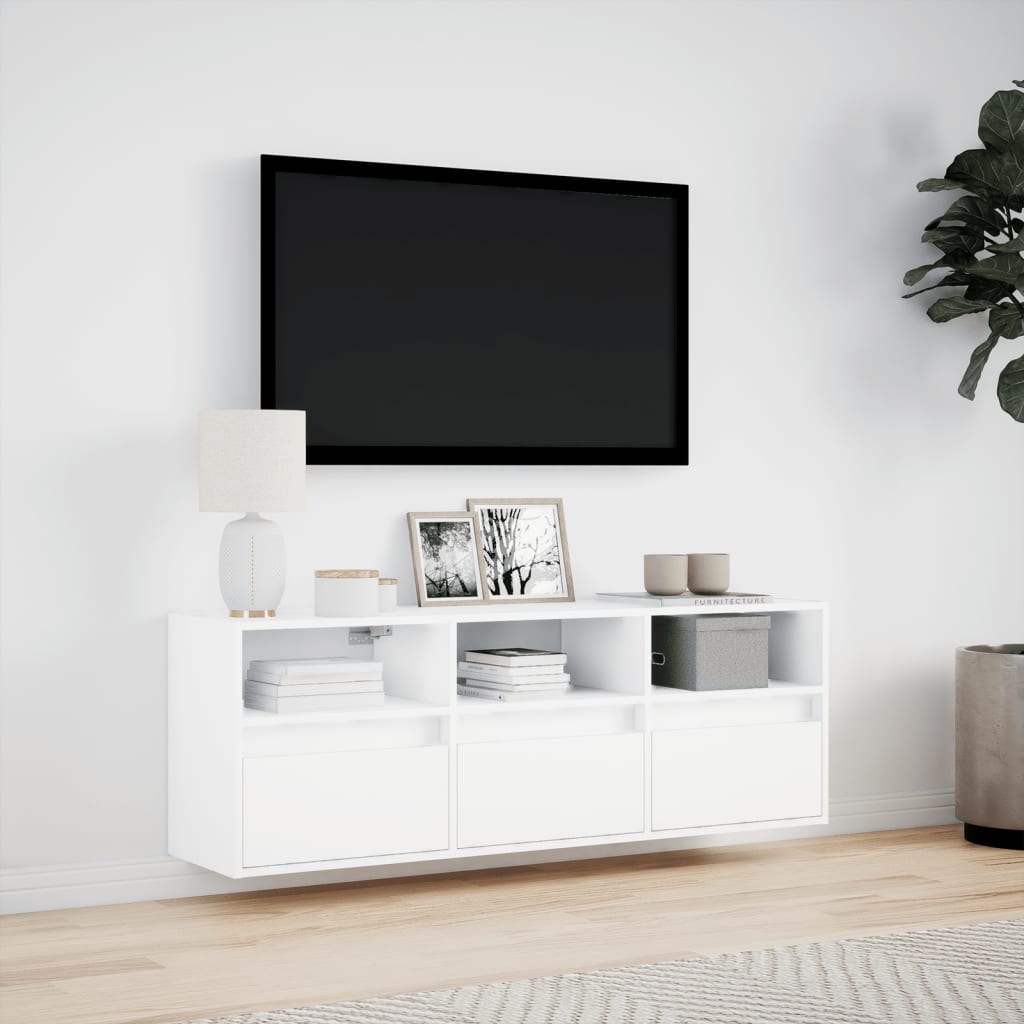 væghængt tv-bord med LED-lys 130x31x45 cm hvid