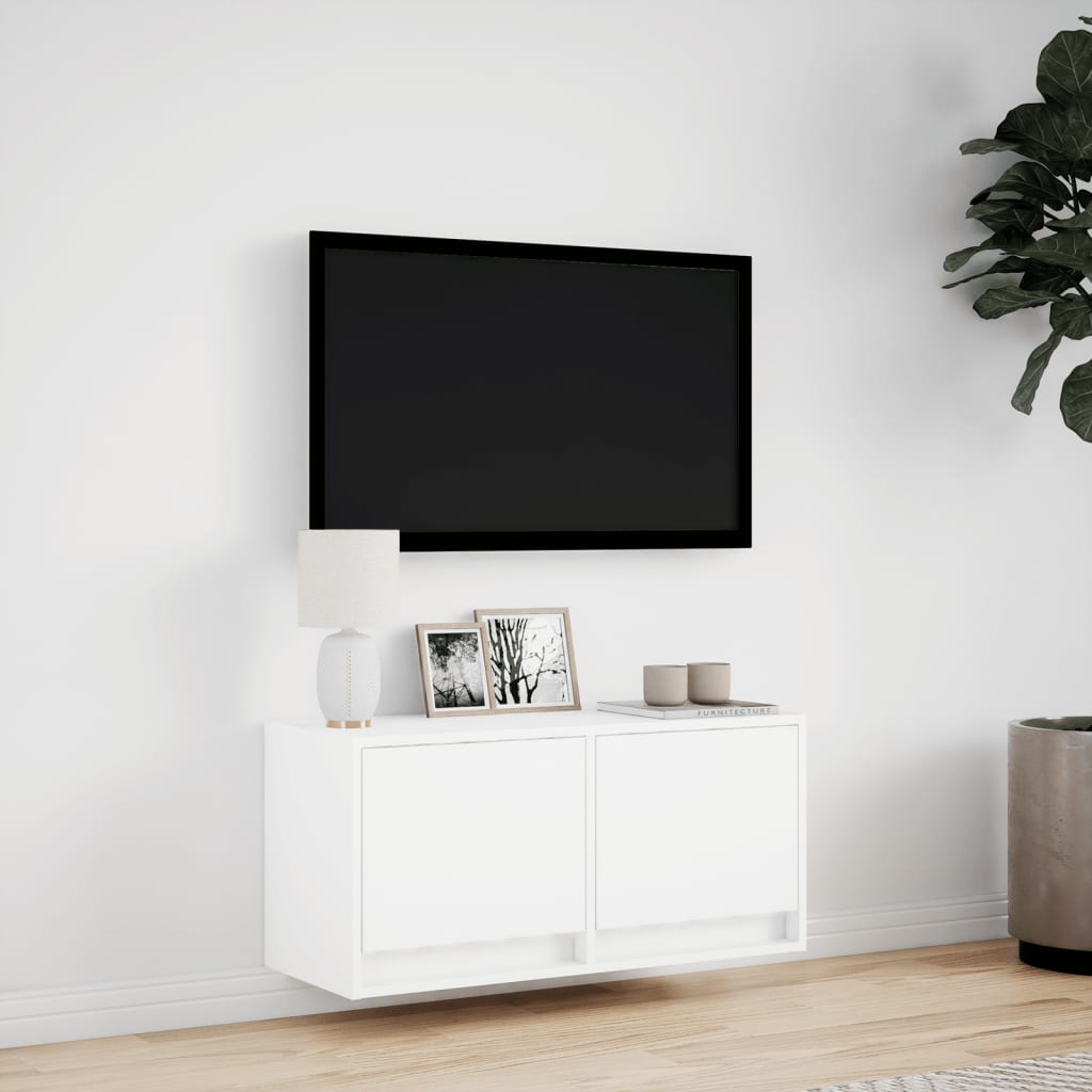 væghængt tv-bord med LED-lys 80x31x35 cm hvid