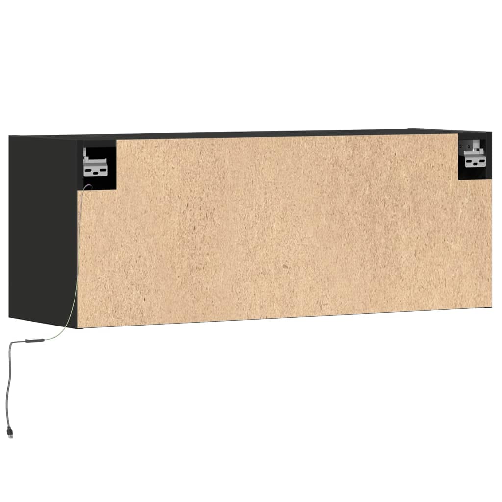 væghængt tv-bord med LED-lys 100x31x35 cm sort