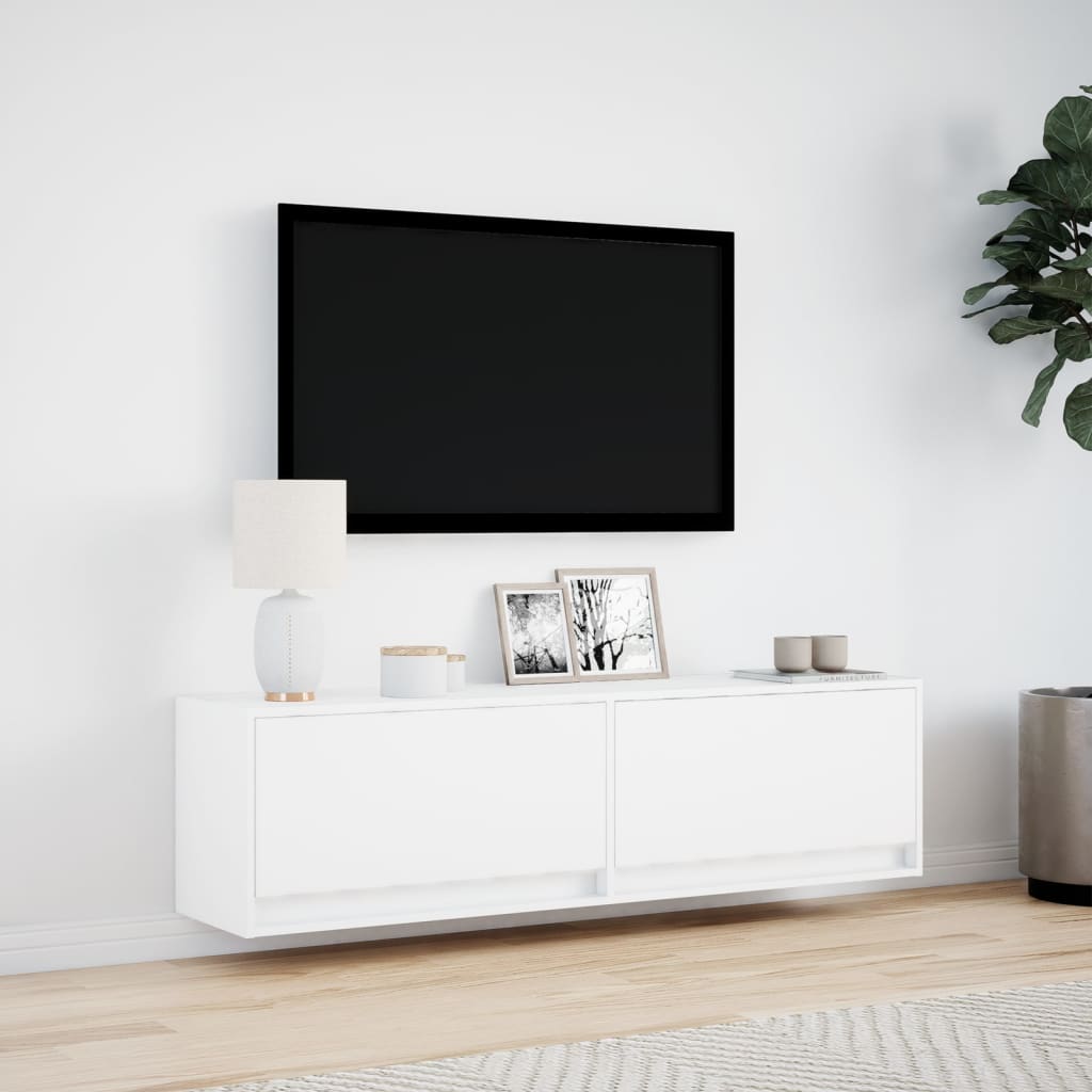 væghængt tv-bord med LED-lys 140x31x38 cm hvid