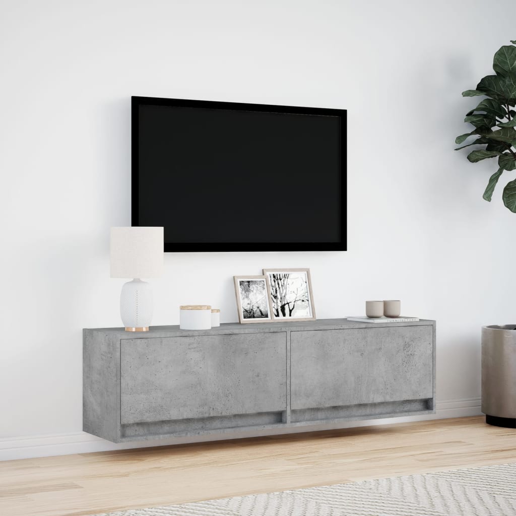 væghængt tv-bord med LED-lys 140x31x38 cm betongrå