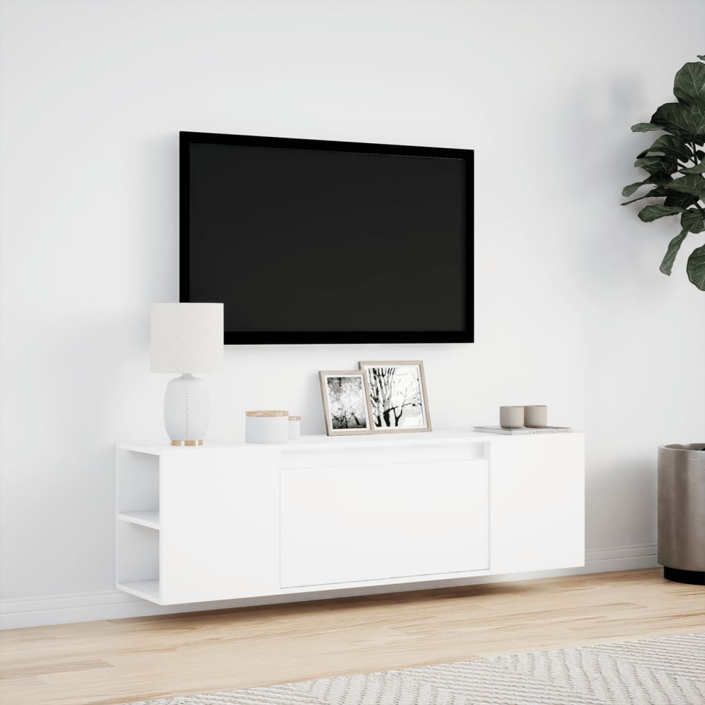 væghængt tv-bord med LED-lys 135x31x39,5 cm hvid