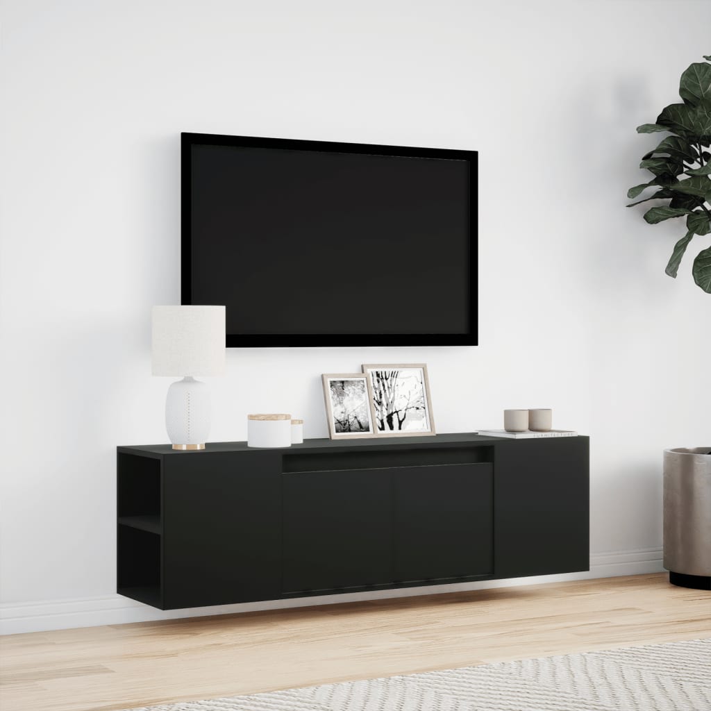 væghængt tv-bord med LED-lys 135x31x39,5 cm sort