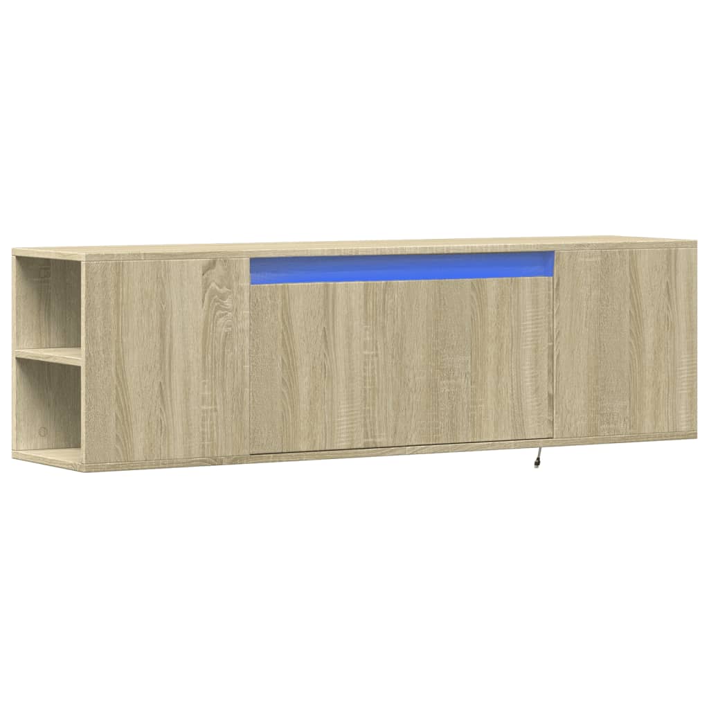 væghængt tv-bord med LED-lys 135x31x39,5 cm sonoma-eg