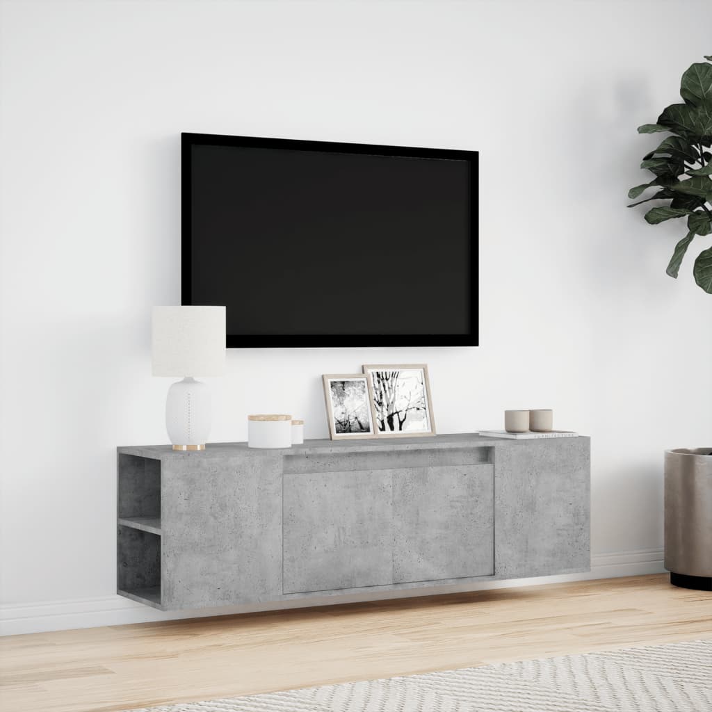 væghængt tv-bord med LED-lys 135x31x39,5 cm betongrå