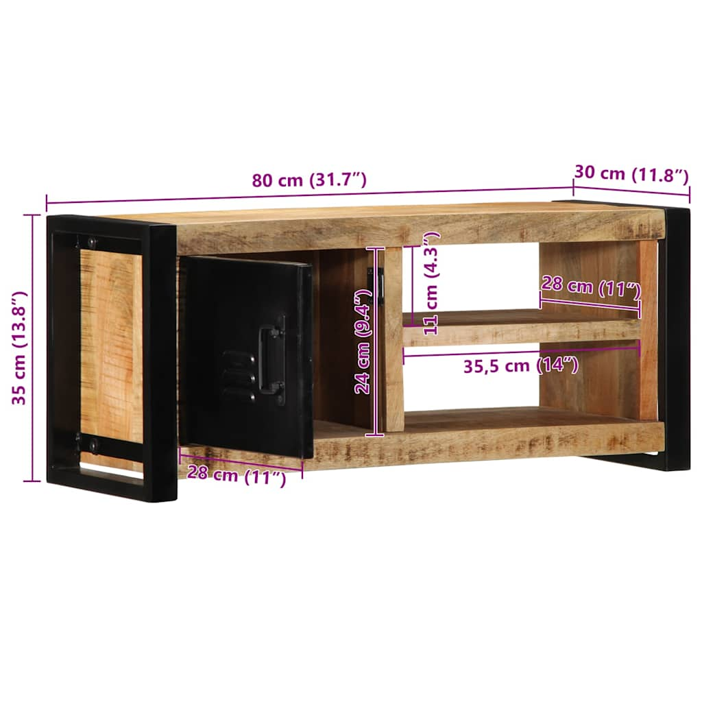 tv-bord 80x30x35 cm massivt ru mangotræ