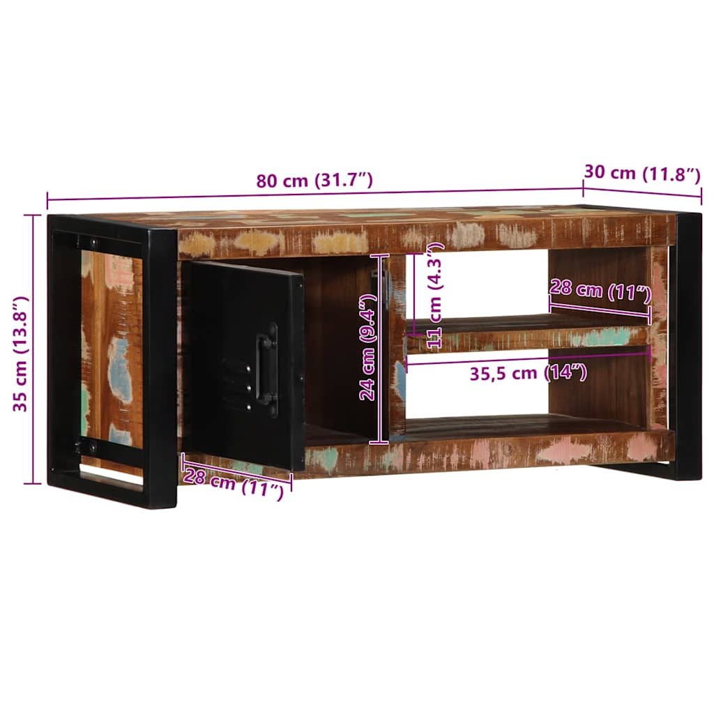 tv-bord 80x30x35 cm massivt genbrugstræ