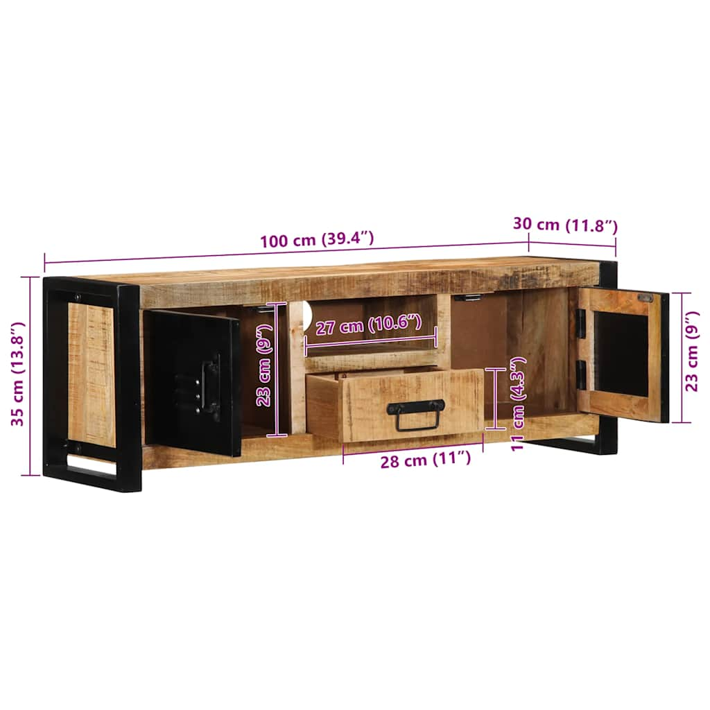 tv-bord 100x30x35 cm massivt ru mangotræ