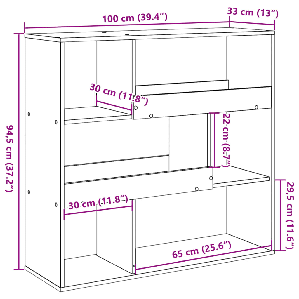 bogreol/rumdeler 100x33x94,5 cm hvid