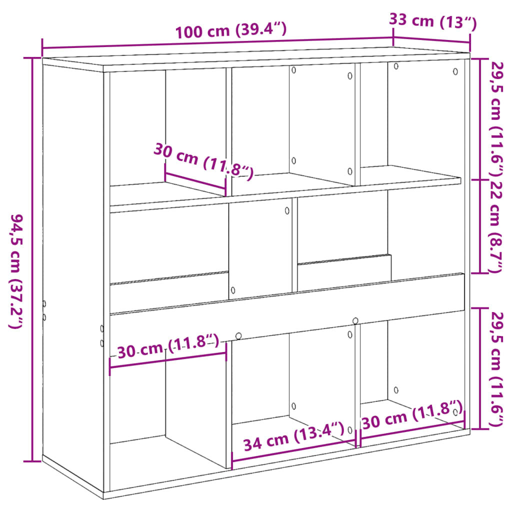 bogreol/rumdeler 100x33x94,5 cm hvid