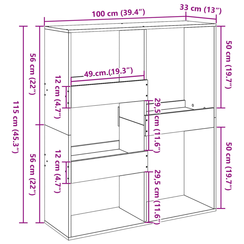 bogreol/rumdeler 100x33x115 cm hvid