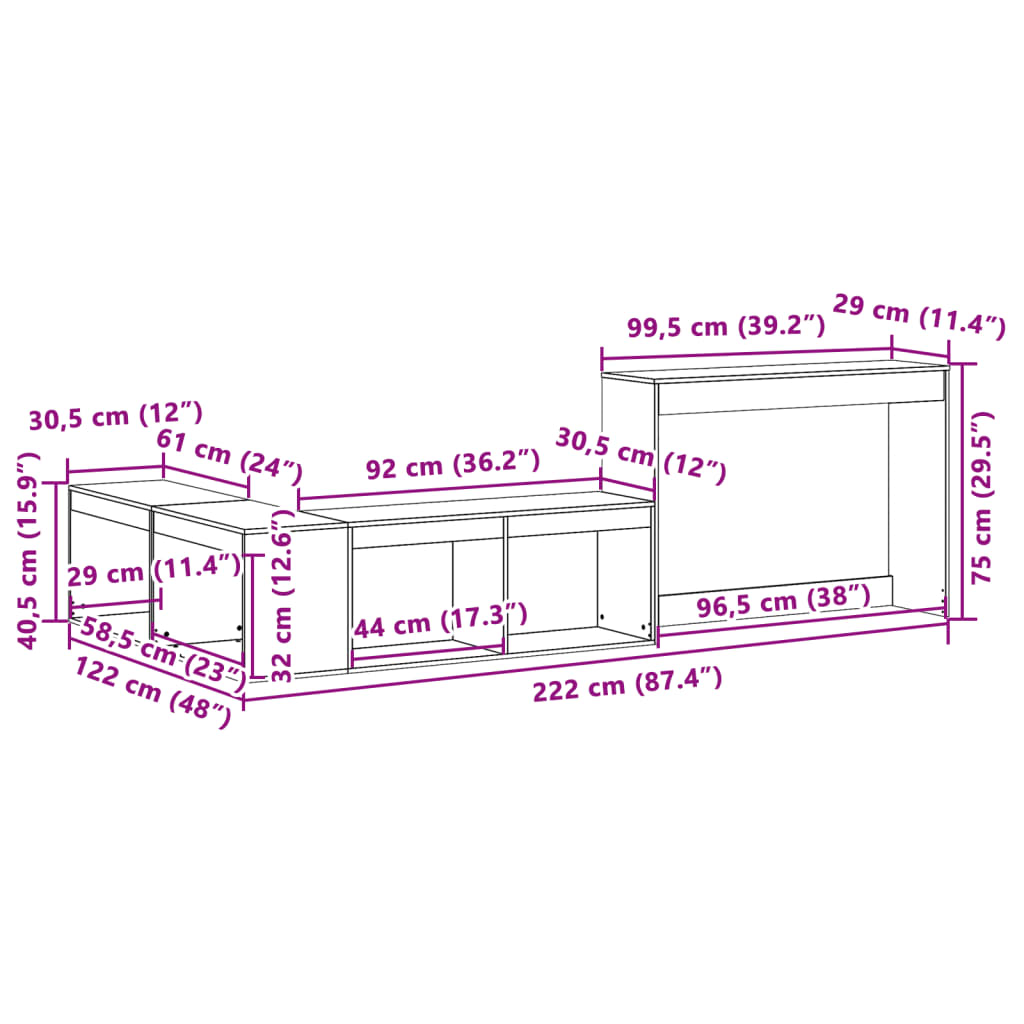 sengebord med skrivebord 222x122x75 cm massivt fyrretræ hvid