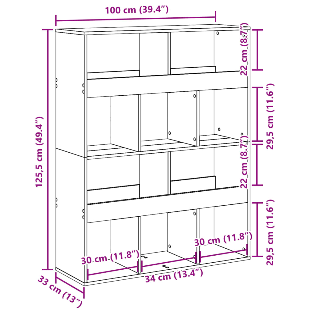 bogreol 100x33x125,5 cm konstrueret træ hvid