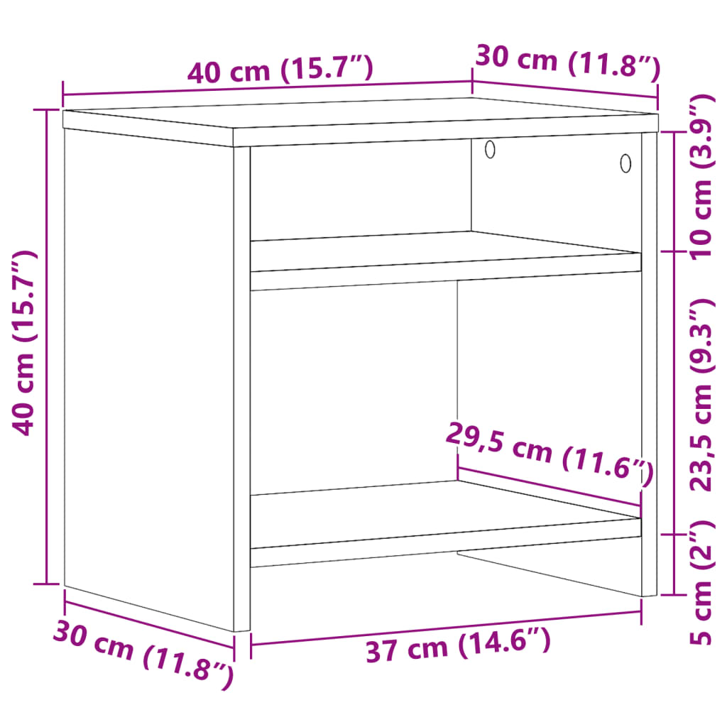 sengeborde 2 stk. 40x30x40 cm konstrueret træ kunsteg