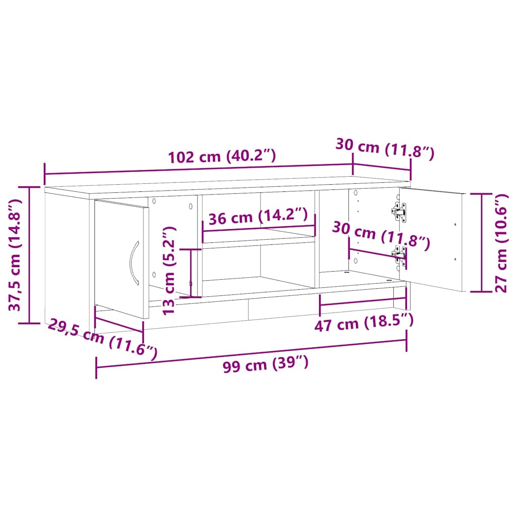 tv-bord 102x30x37,5 cm konstrueret træ antikt træ