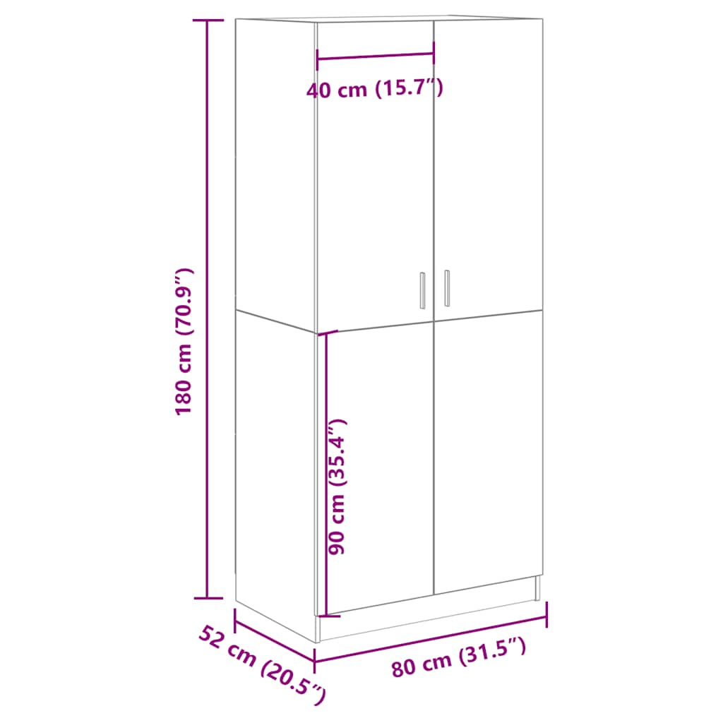 klædeskab 80x52x180 cm konstrueret træ antikt træ