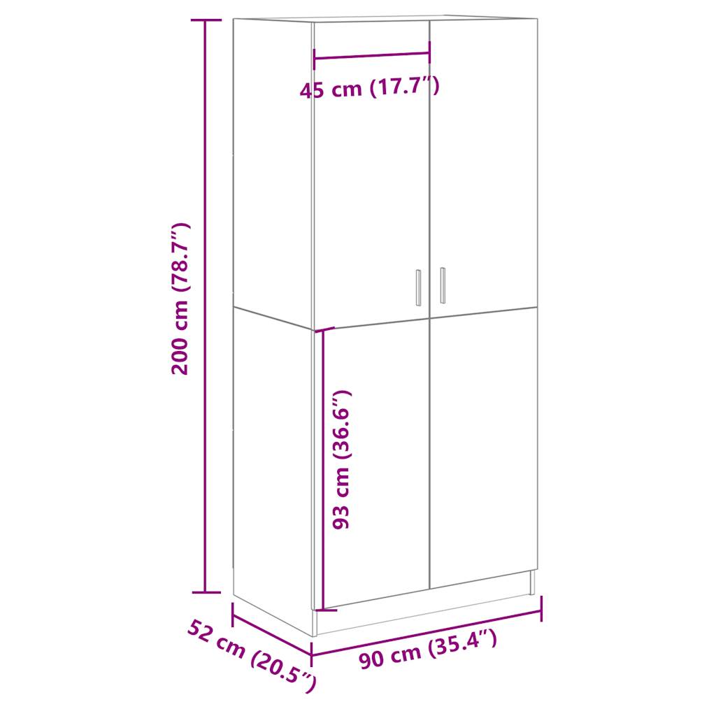 klædeskab 90x52x200 cm konstrueret træ antikt træ