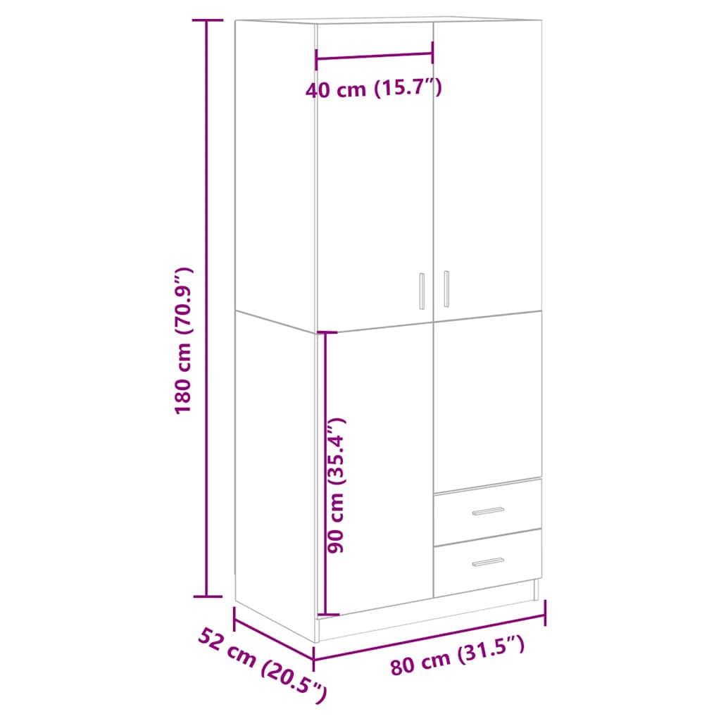 klædeskab 80x52x180 cm konstrueret træ antikt træ