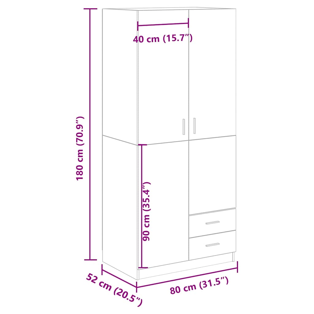 klædeskab 80x52x180 cm konstrueret træ egetræslook