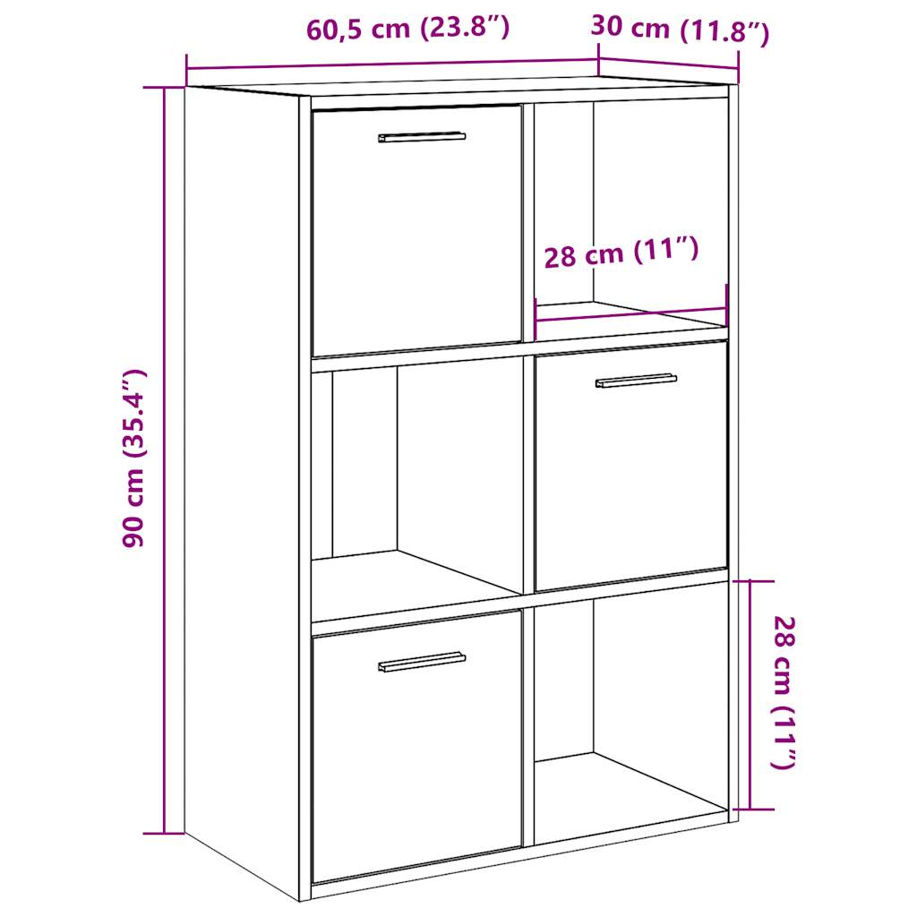 bogreol 60,5x30x90 cm konstrueret træ antikt træ