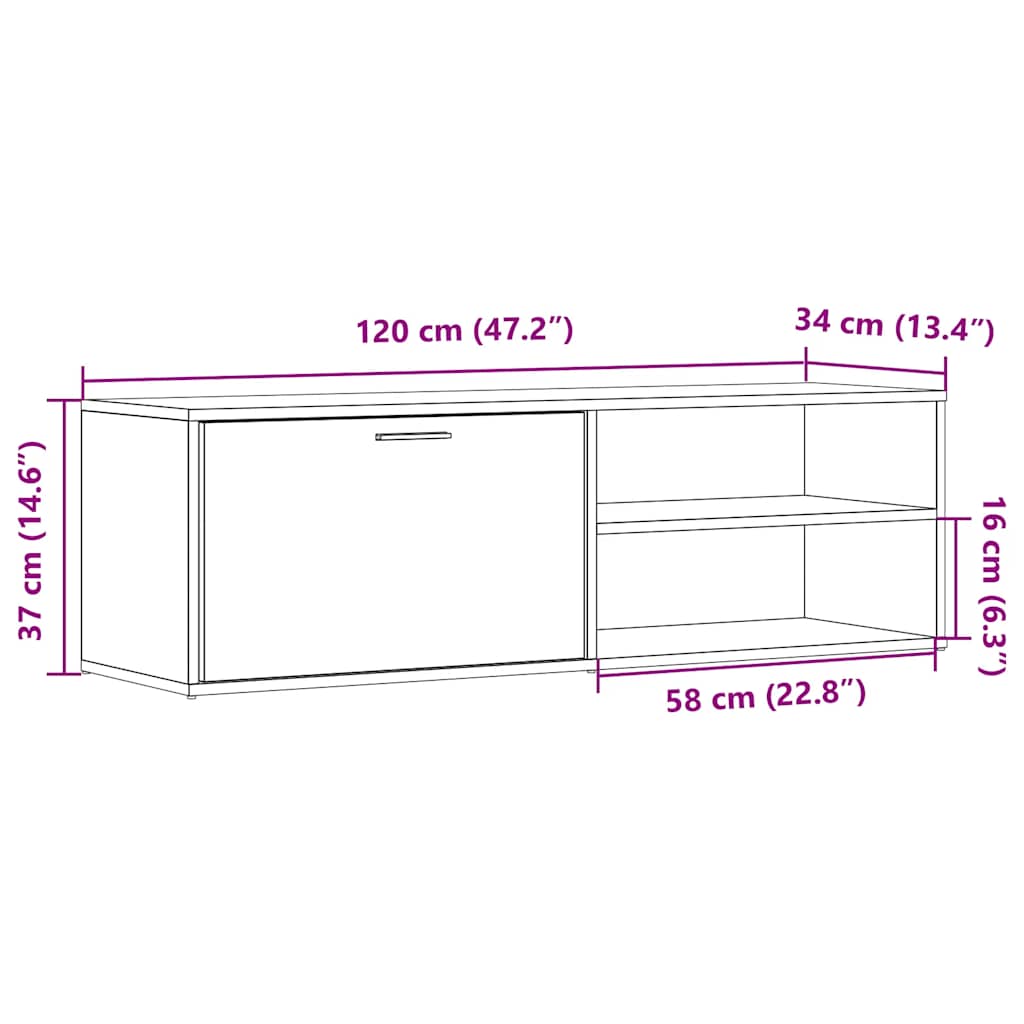 tv-bord 120x34x37 cm konstrueret træ antikt træ