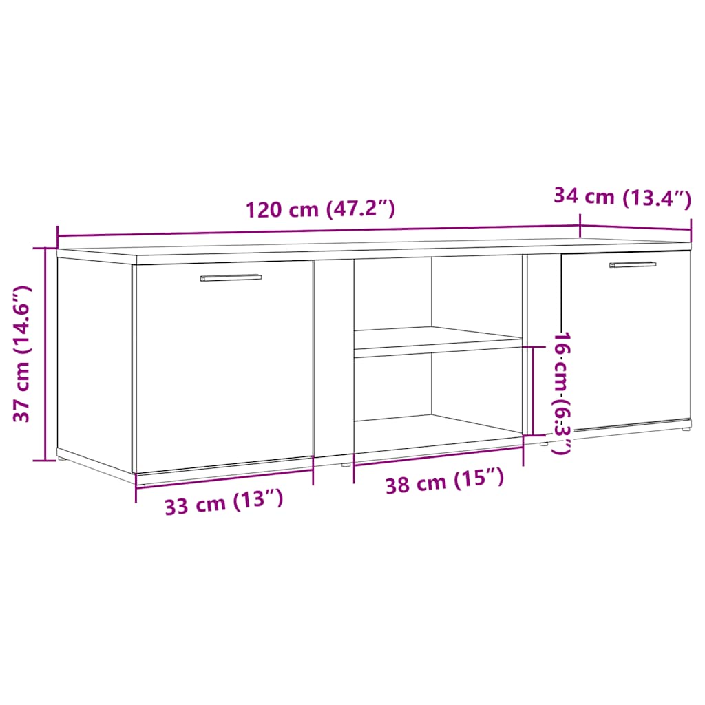 tv-bord 120x34x37 cm konstrueret træ egetræsfarve