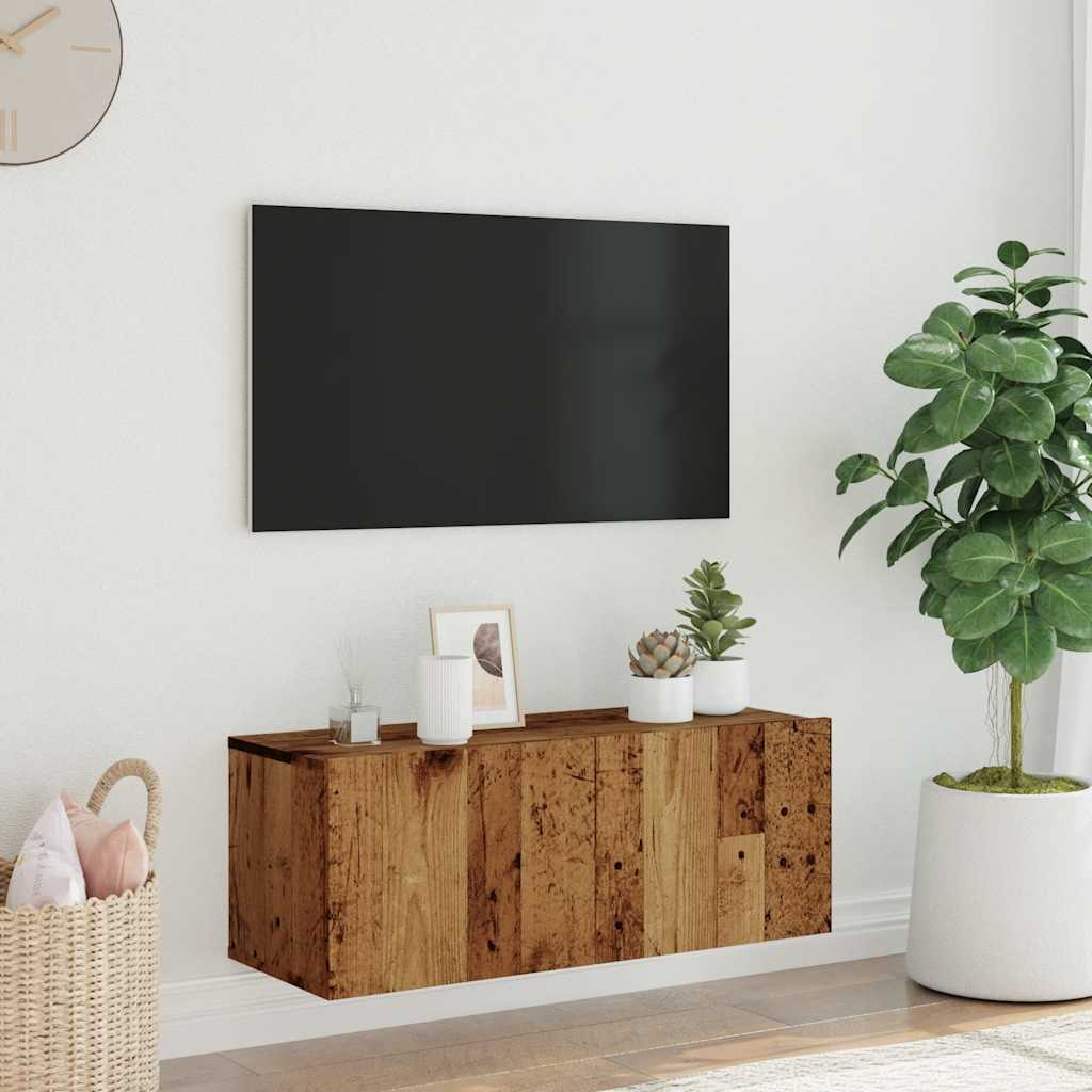 væghængt tv-bord 80x30x30 cm konstrueret træ gammelt træ-look