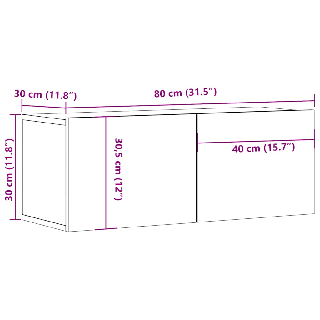 væghængt tv-bord 80x30x30 cm konstrueret træ gammelt træ-look