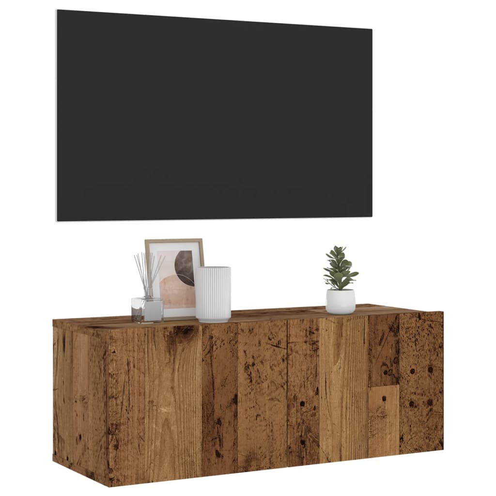 væghængt tv-bord 80x30x30 cm konstrueret træ gammelt træ-look