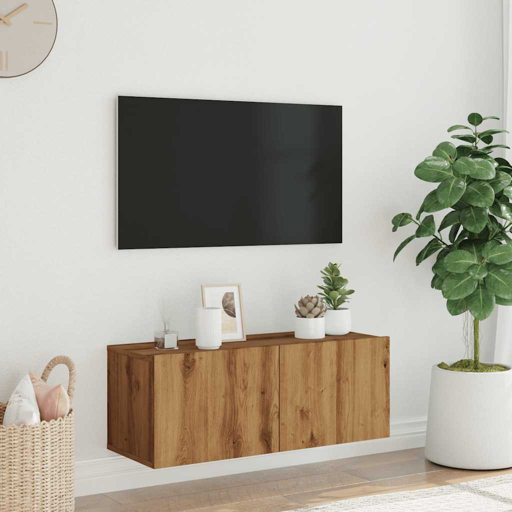 væghængt tv-bord 80x30x30 cm konstrueret træ kunsteg