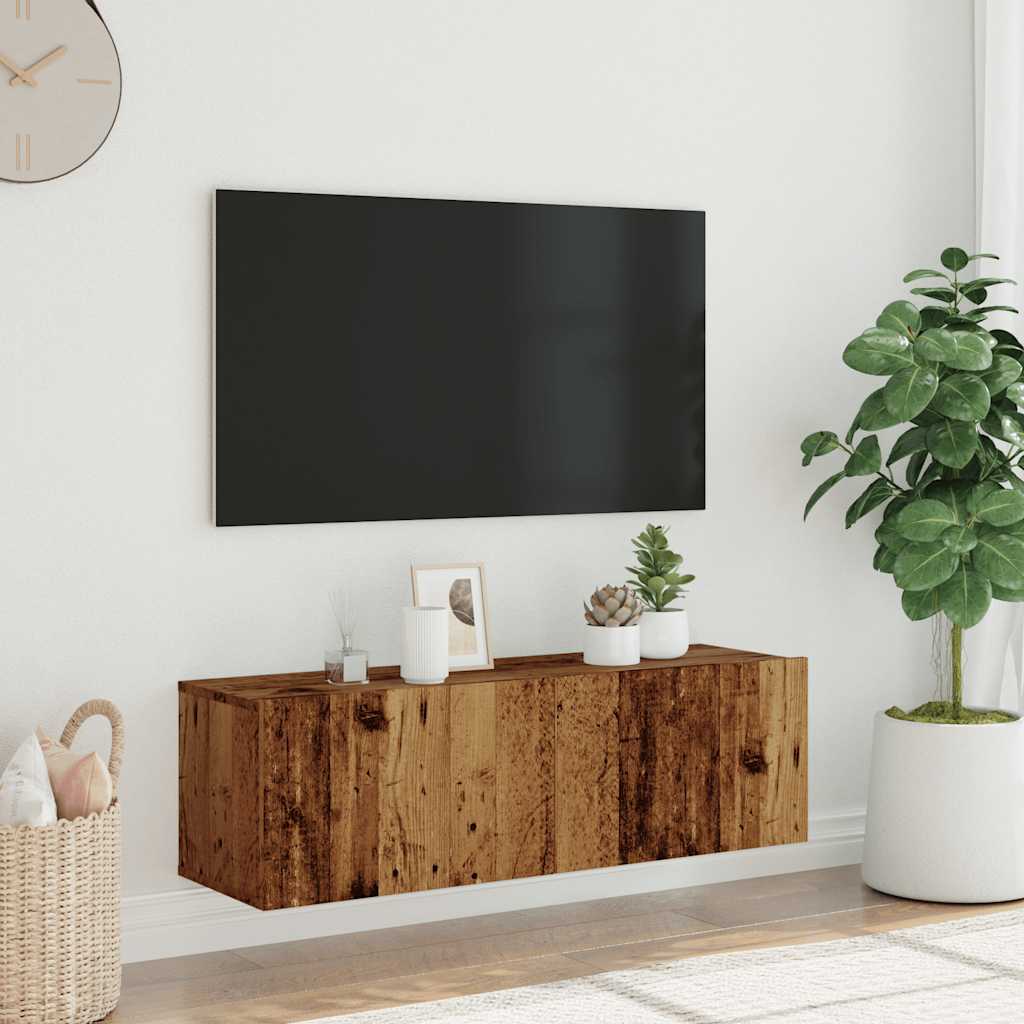 væghængt tv-bord 100x30x30 cm konstrueret træ gammelt træ-look