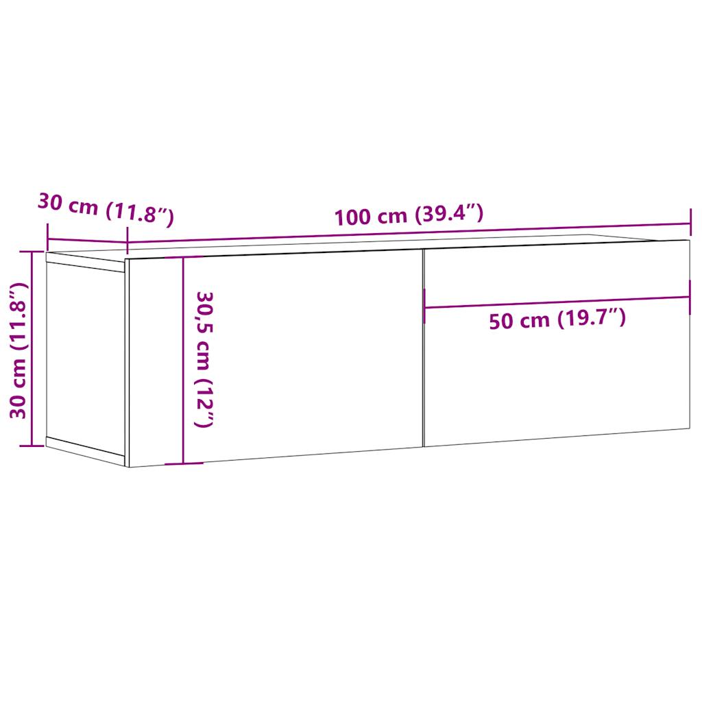 væghængt tv-bord 100x30x30 cm konstrueret træ gammelt træ-look