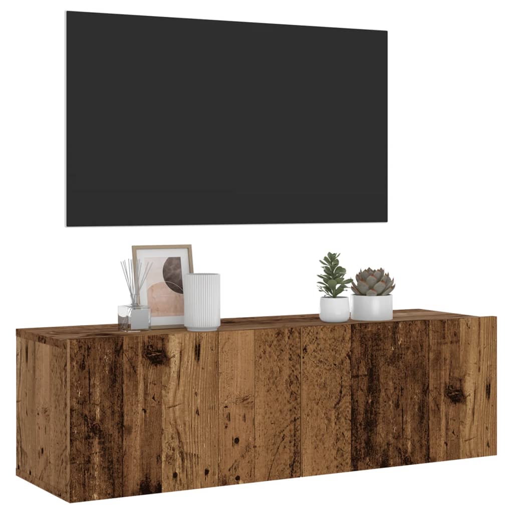 væghængt tv-bord 100x30x30 cm konstrueret træ gammelt træ-look