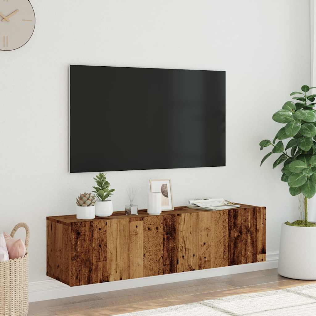 væghængt tv-bord 120x30x30 cm konstrueret træ gammelt træ-look