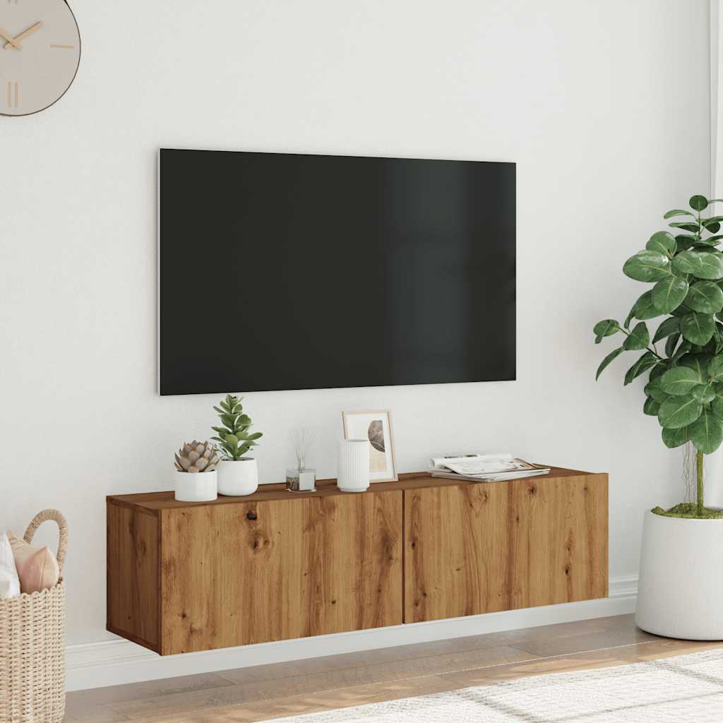 væghængt tv-bord 120x30x30 cm konstrueret træ kunsteg