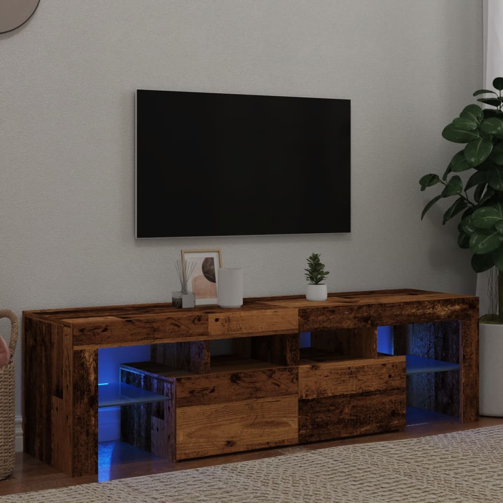 tv-bord m. LED-lys 140x36,5x40 cm konstrueret træ antikt træ