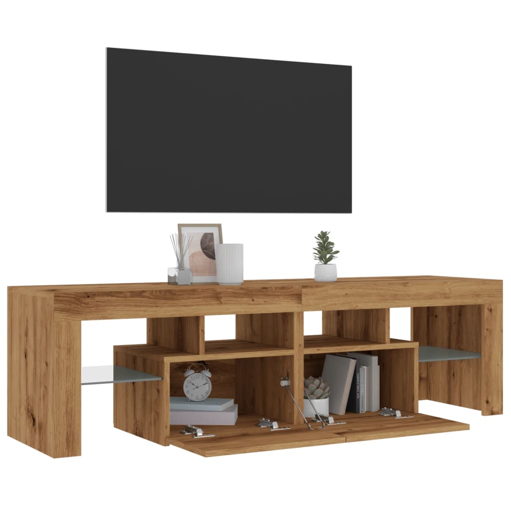 tv-bord med LED-lys 140x36,5x40 cm konstrueret træ kunsteg