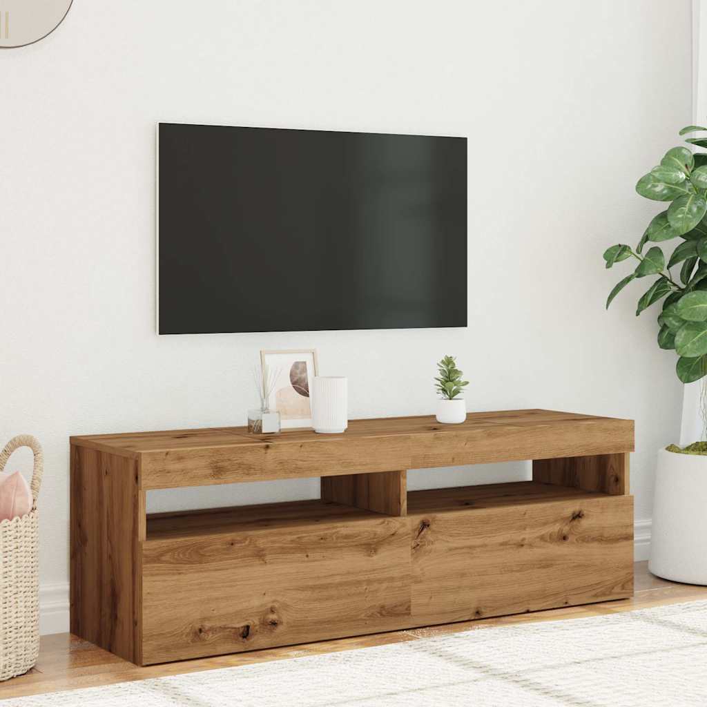 tv-bord med LED-lys 120x35x40 cm konstrueret træ kunsteg