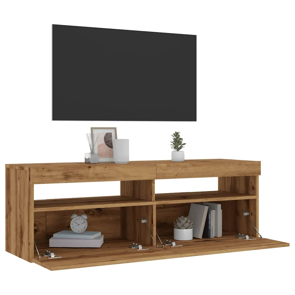 tv-bord med LED-lys 120x35x40 cm konstrueret træ kunsteg