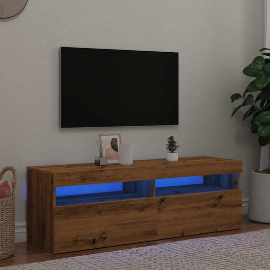 tv-bord med LED-lys 120x35x40 cm konstrueret træ kunsteg