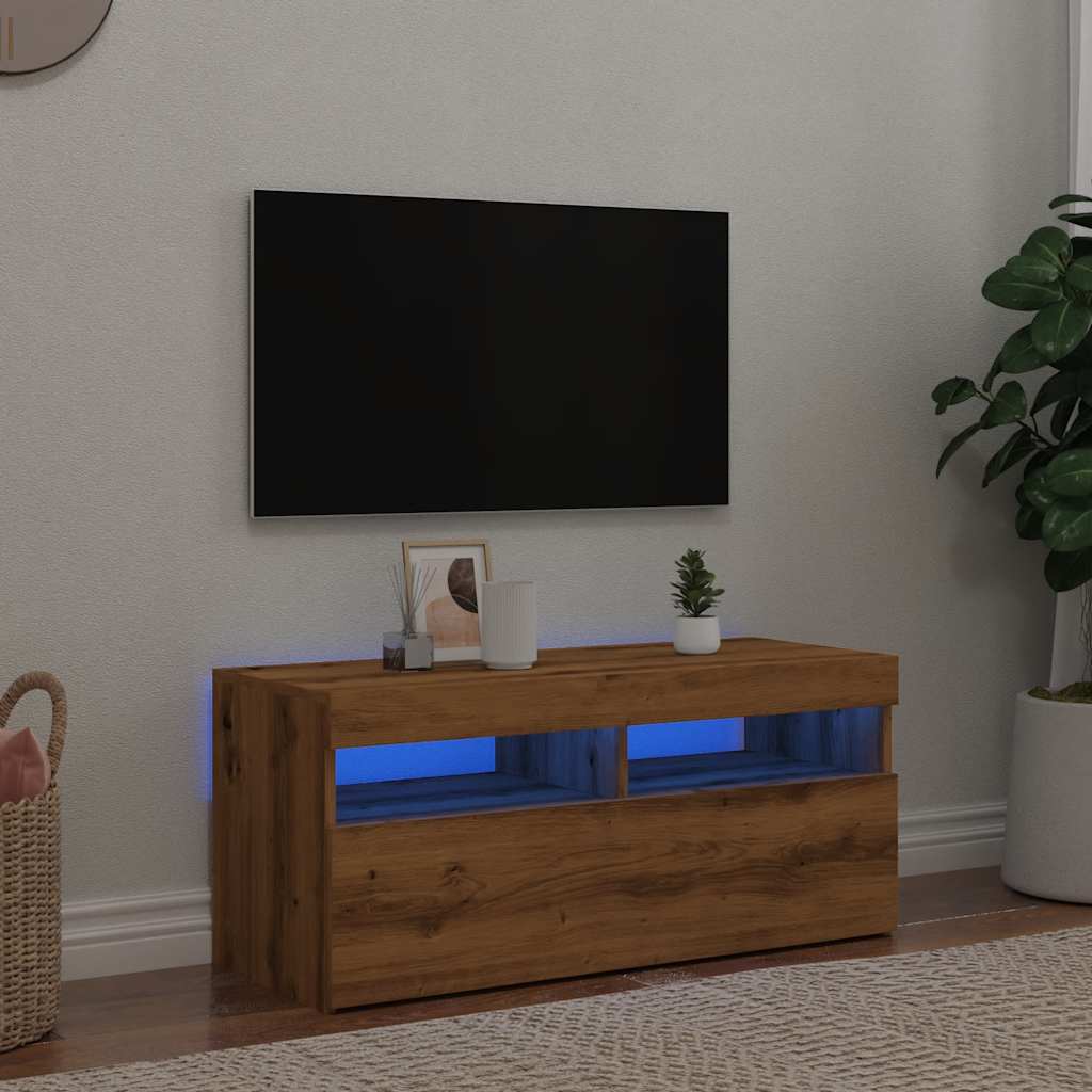 tv-bord med LED-lys 90x35x40 cm konstrueret træ kunsteg