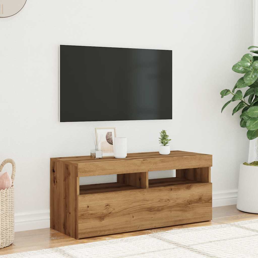 tv-bord med LED-lys 90x35x40 cm konstrueret træ kunsteg